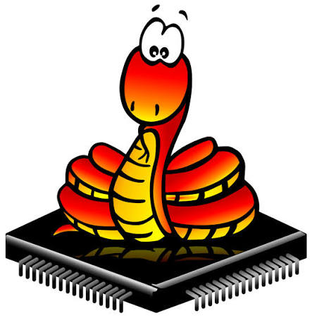 The MicroPython logo: a snake coiled on a microcontroller chip
